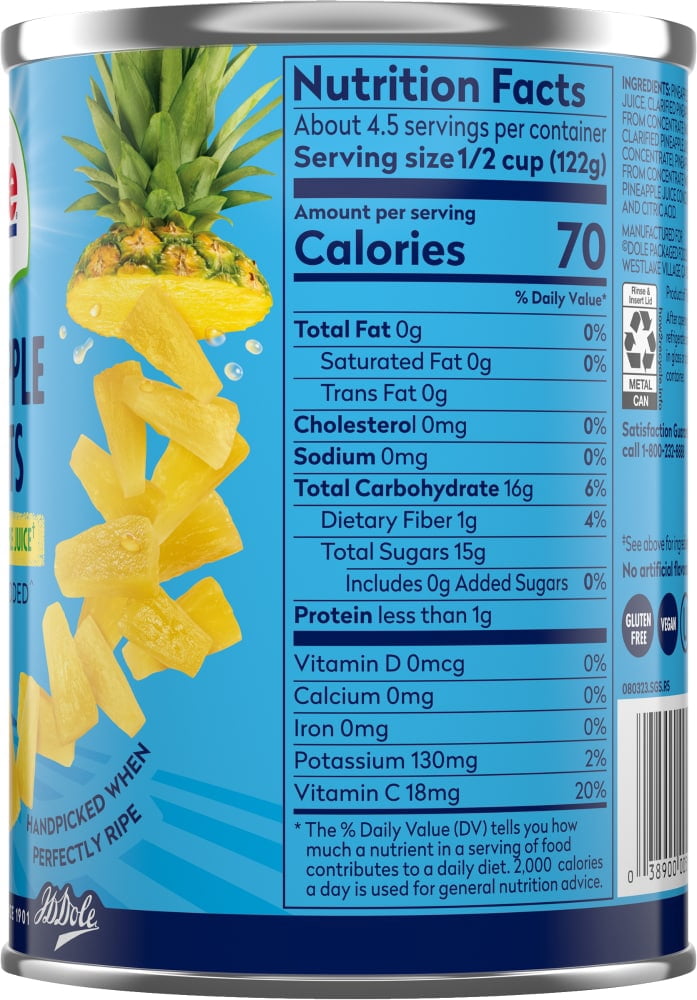 Dole Canned Pineapple Tidbits Fruit In 100% Pineapple Juice 20 oz - 5 Pack