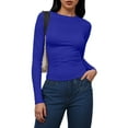 thumbnail image 2 of felwors Womens Long Sleeve Shirts Basic Compression Going Out Crop Tops Fall Fashion Y2K Clothes 2026 (Dark Blue, L), 2 of 4