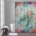 thumbnail image 5 of Vintage Sea Turtles Bathroom Shower Curtain, Pink Flower Shell Starfish Coral Ocean Watercolor Waterproof Washable Soft Bath Curtain for Bathtub Decor with 12 Hooks&Grommet, 60x72 Inch, 5 of 9