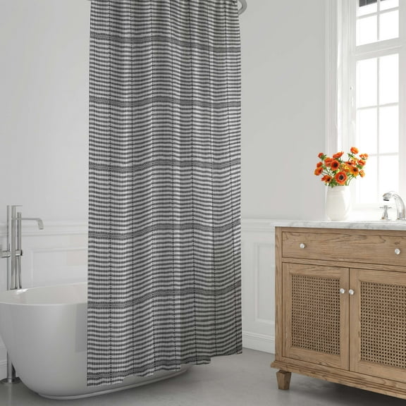Black Plaid Shower Curtain, Recycled Cotton, 72” x 72”, Metro Farmhouse