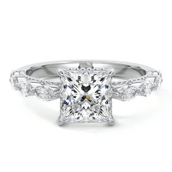 Brig Jewel 14K White Gold Plated Ring - Excellent 2 Ct Princess Cut Lab Created Simulated Diamond Ring - Classic Engagement Wedding Ring for Women's - Engagement Wedding Diamond Rings On Clearance