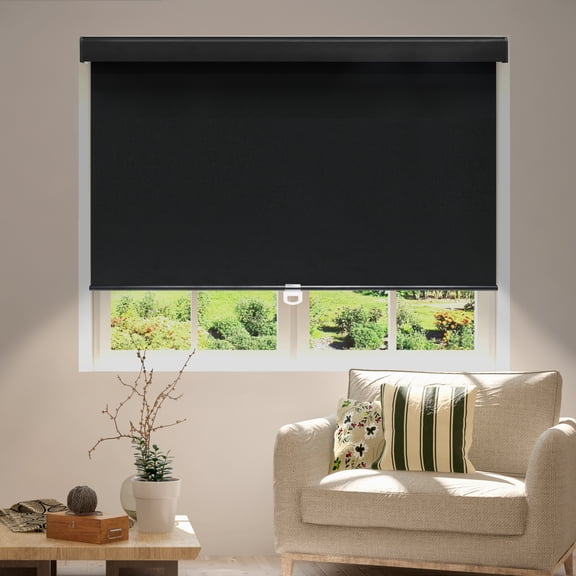 Amgo Free-Stop Cordless Blackout Roller Shades – Thermal-Insulated Easy Install Window Blinds for Home, Bedroom, Office & Door (Black, 23" W x 72" H)
