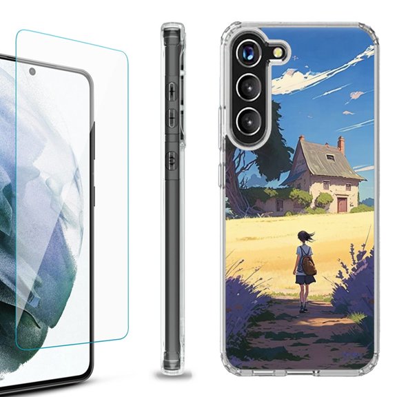 OneToughShield ® for Samsung Galaxy S23  S23 Plus 5G Shockproof Bumper Phone Case, with Tempered Glass Screen Protector - Lavender Summer