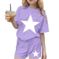 thumbnail image 2 of Girls Summer Outfits 2 Piece Clothes Solid Color Short Sleeve Top and Casual Short Sets Activewear Purple 4-5Years, 2 of 7