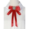 thumbnail image 4 of INSPIRE CHIC Women's Long Webbing with Lace Trim Rhinestone Bow Brooch Red One Size, 4 of 5