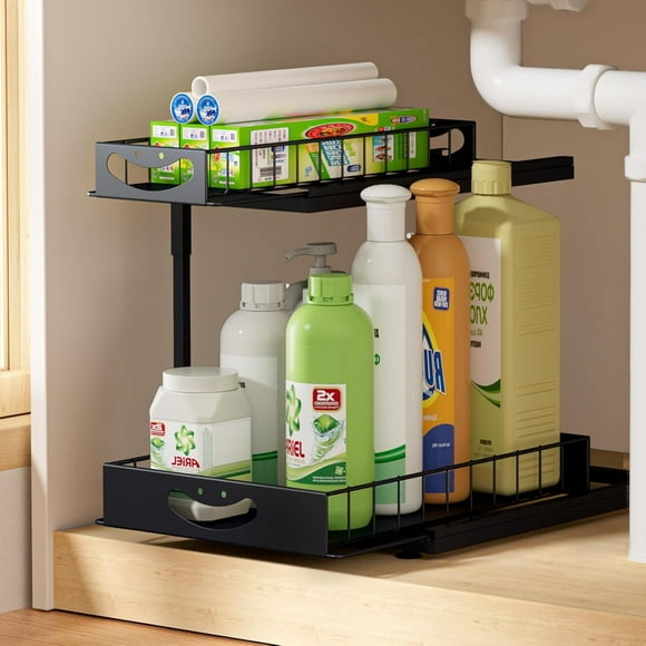 shiyou-Under Sink Organizer and Storage, Pull Out Cabinet Organizer 2 Tier Slide Out Sink Shelf Cabinet Storage Shelves, 2-Tier Pull Out Spice Rack for Kitchen Cabinet
