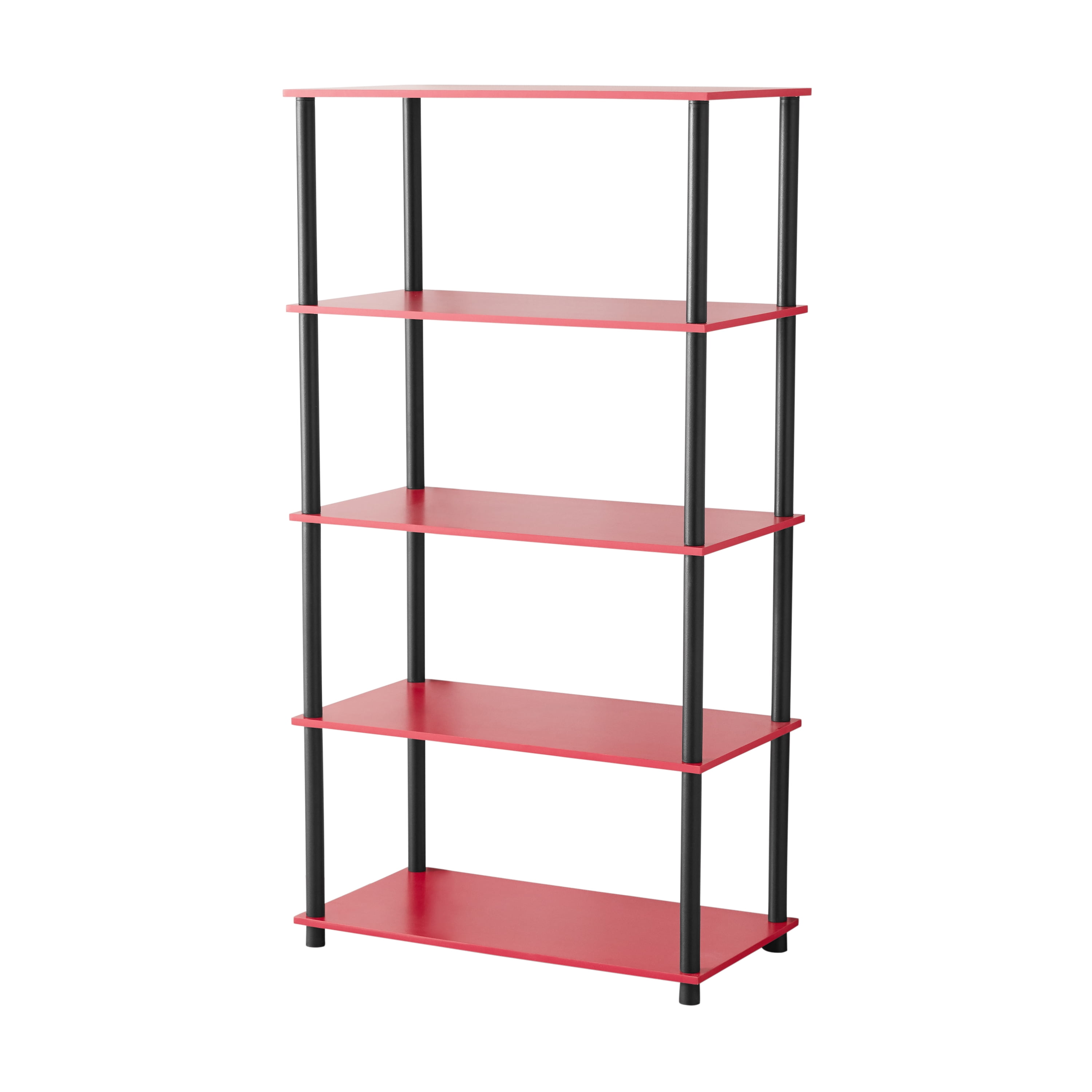 5 Shelf Standard Storage Bookshelf Red, Mainstays White Bookcase