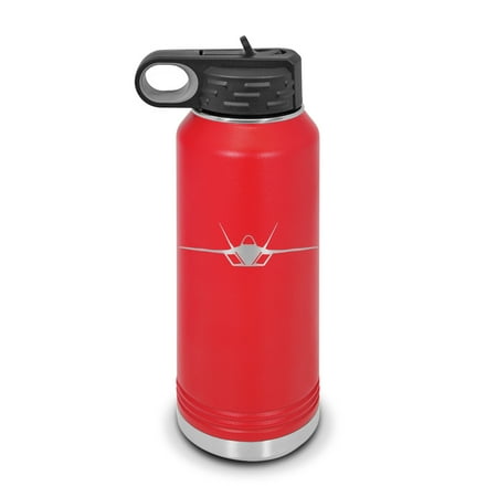 

F-22 Raptor Water Bottle 32 oz - Laser Engraved w/ Flip Top Removable Straw - Stainless Steel - Vacuum Insulated - Double Walled - Drinkware - f22 stealth tactical fighter aircraft technology - Red