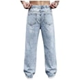 thumbnail image 4 of Men's Hip Hop Baggy Jeans Wide Leg Skater Denim Pants Casual Loose Fit Long Trousers Streetwear Size S-2XL Light Blue, 4 of 8