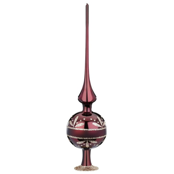 Dark Red Flower Border Finial - One Tree Topper 13 Inch, Glass - Tree Topper Christmas 21310T032