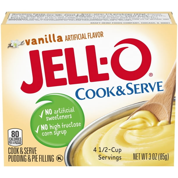 JellO Cook & Serve Vanilla Pudding & Pie Filling Mix, 3 oz Box