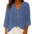 thumbnail image 5 of Womens Casual V Neck Blouse 3/4 Sleeves Summer Tops Loose Fit Linen Shirts Beach Vacation Clothes by Gbobgt Dark blue L, 5 of 6