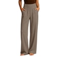 thumbnail image 2 of Fitness Clothing Wide Leg Casual Elastic Waist Crop Pants Womens High Waisted Wide Leg Pants Casual Loose Comfy Trousers With Pockets for Yoga Work Daily Wear Coffee Xs, 2 of 9