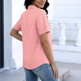 thumbnail image 4 of Wensltd Button Turndown Collar Tops Women Solid Color Short Sleeve Casual Loose Soft V Neck Work Shirts, 4 of 5