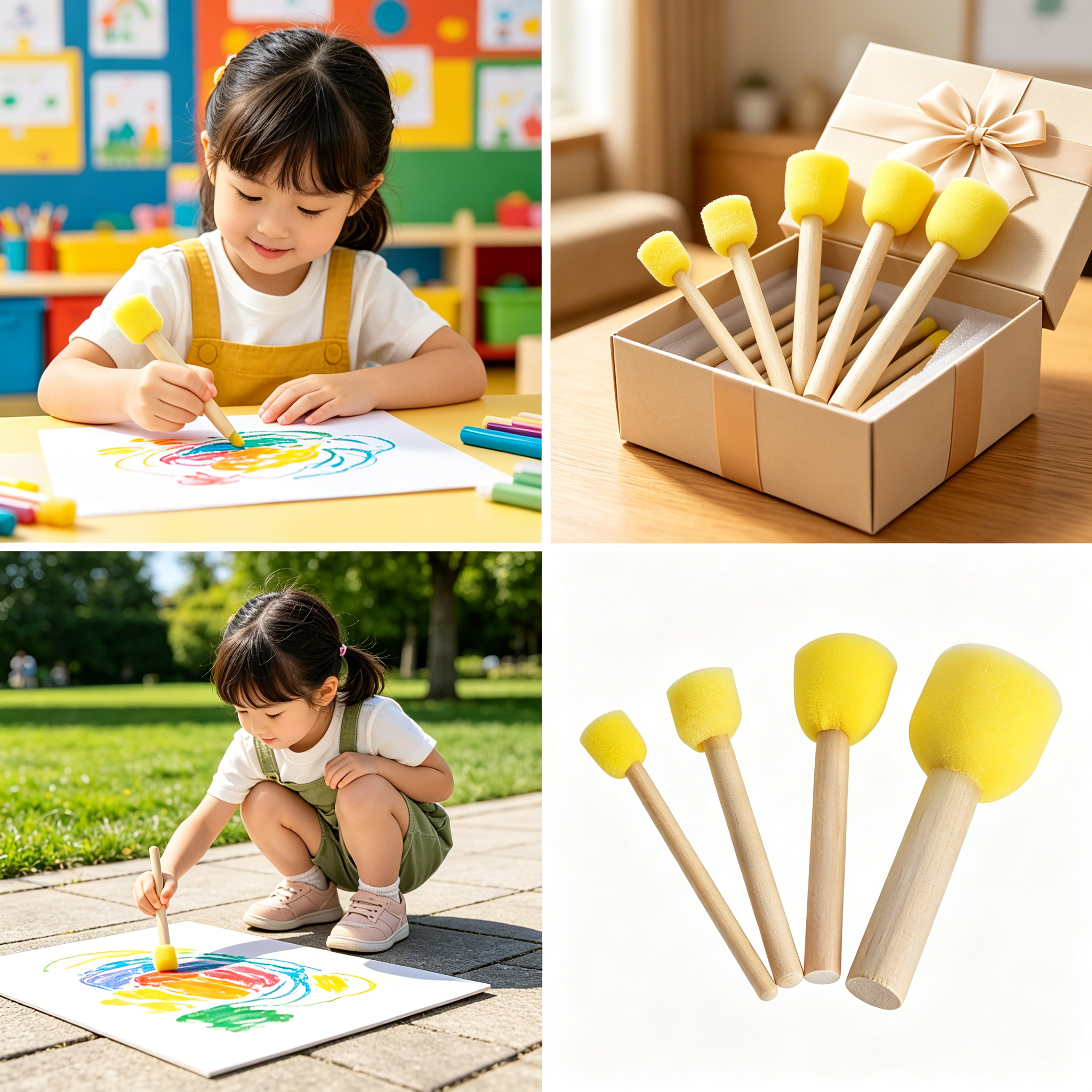 CCOCC 2026 New 4Pcs Foam Paint Brushes Soft Sponge Foam Brush Various Sizes Sponge Paint Brush Style 1 for Painting Crafts Smooth Application Detail Work Easy Cleaning