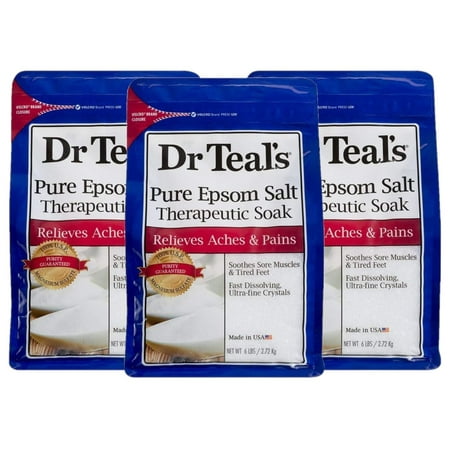Dr. Teal,S Therapeutic Soak Gift Set (3 Pack, 6Lbs Ea.) - Unscented Soaking Solution Blended With Pure Epsom Salt - Ease Aches & Pains, Speed-Up Recovery Time - At Home Pain Remedy.