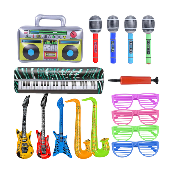 Inflatable Instruments Set, 16 Pcs Party Props, Fun Musical Accessories Props for Birthday Party Favors Decoration Photo Booth, With Air Pump