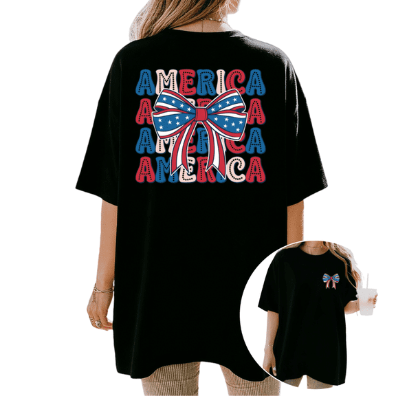 Cozymy Women's America Letter Bow Back Graphic Short Sleeve T-Shirt Patriotic Print Cotton Crewneck Loose Fit Casual Tops