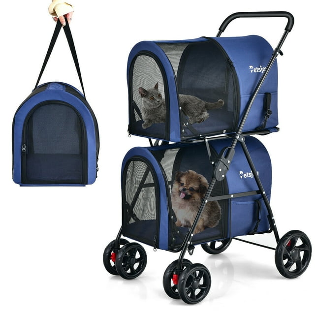 Cochecito Multifuncional 4 en 1 Costway para Perros y Gatos Azul 51 x 68 x 107 cm