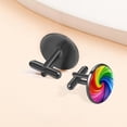 thumbnail image 6 of PhooArto Men's Classic Stainless Steel, Colorful Rainbow Swirl Cufflinks Business Wedding Shirts, Black, 6 of 6