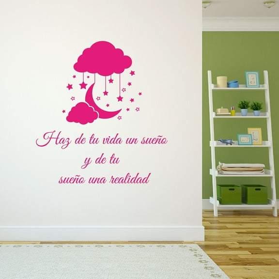 Spanish Wall Decals for Girls Bedroom - Haz de tu vida un sueño, y de tu sueño una realidad Quote by Antoine de Saint Exupery Home Wall Sticker - Size: 9 In x 10 In