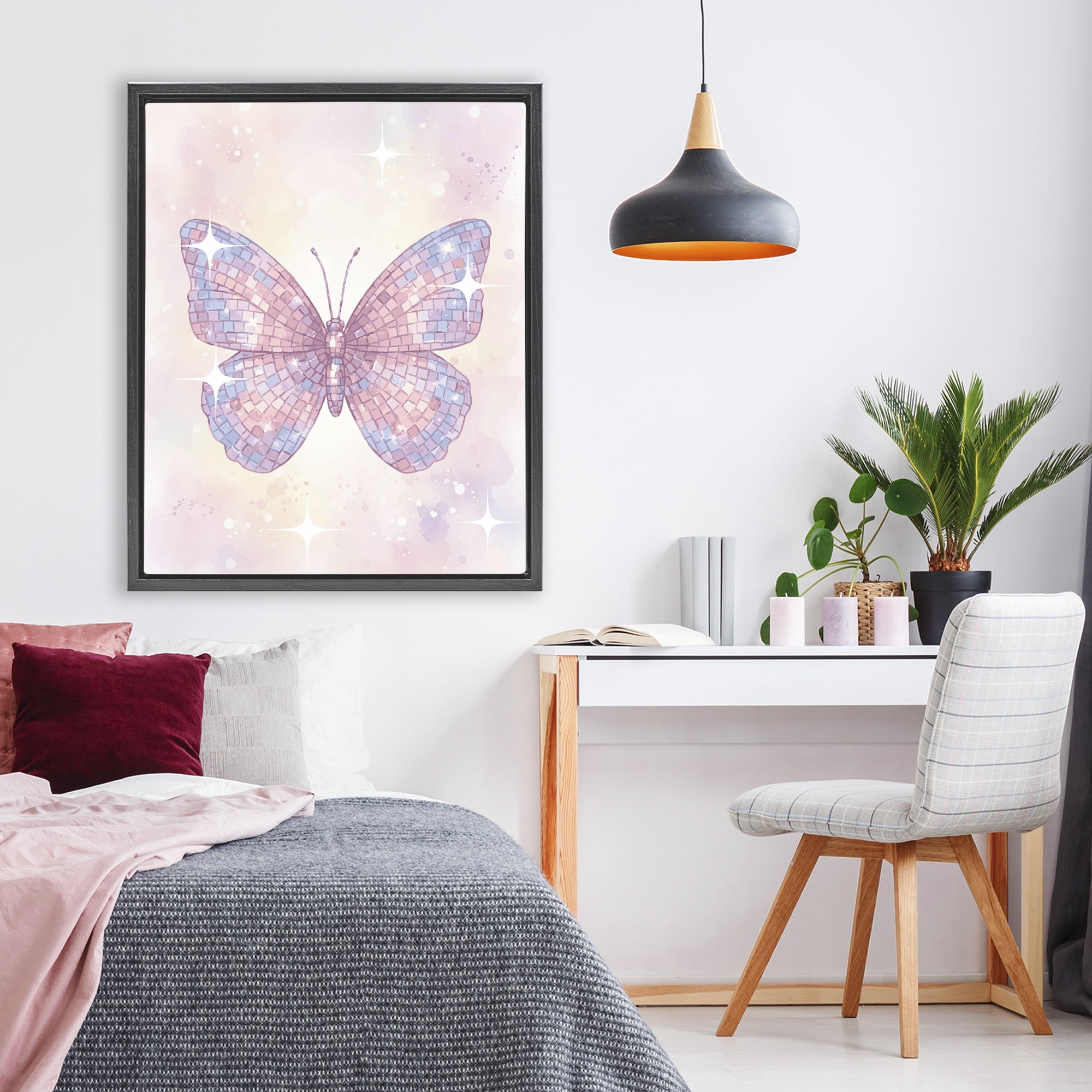 Stupell Industries Delicate Disco Butterfly Black Framed Floater Canvas Wall Art, design by Lil' Rue
