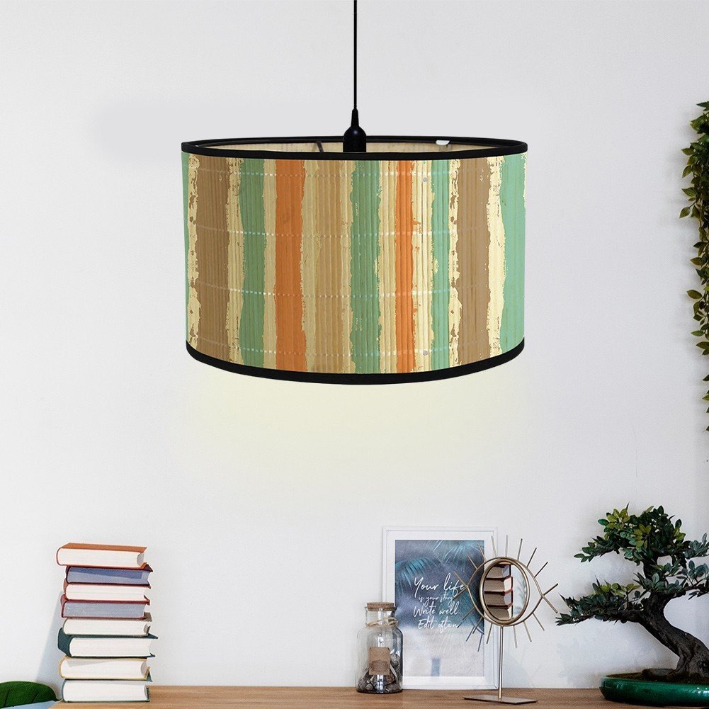 Bamboo Lamp Shade, Vintage Drum Lampshade Chandelier Lamp Cover Replacement Light Accessory for Pendant Floor Light