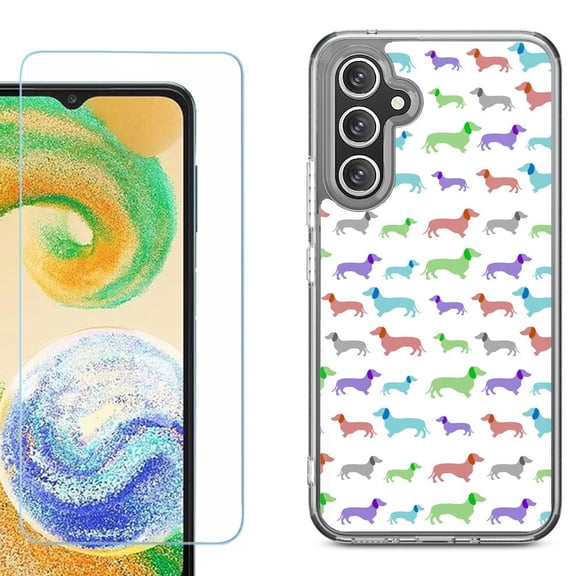Phone Case for Samsung Galaxy A17 5G, with Screen Protector, by OneToughShield - Colorful Dachshund/Puppy
