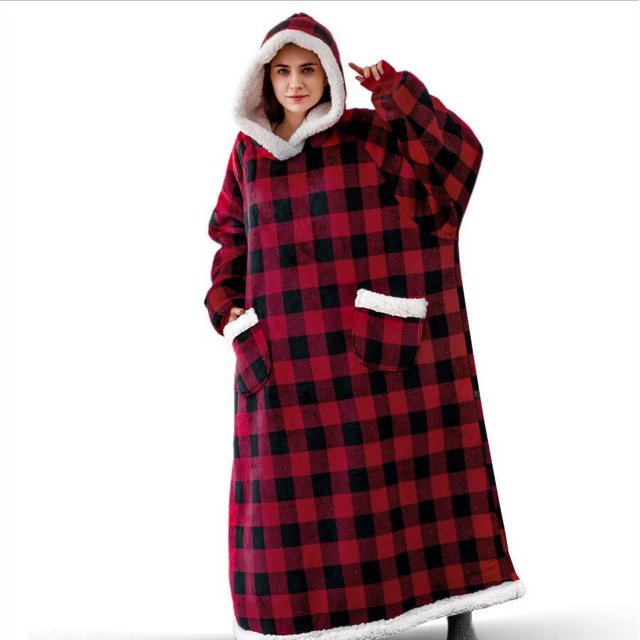 Manta de franela superlarga con mangas para hombre y mujer, Sudadera con capucha, jersey de lana gigante, manta de TV de gran tamaño, invierno, 2023