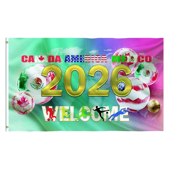 Yanxiao 2026 World Cup Welcome Banner 3x5ft, Heavy Duty Polyester Canada USA Mexico Soccer Flag with Brass Grommets, Fan Support Banner for Watch Party Bar Home Sports Events Decor