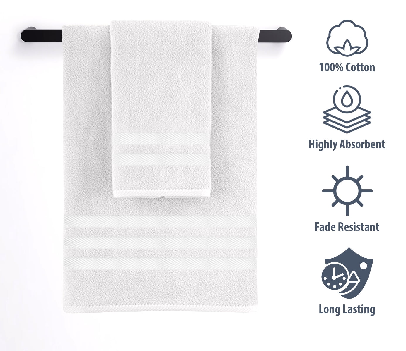 Home Sweet Home 100% Cotton 6-Piece Bath Towel Set - Extra Soft Bath Towels, White