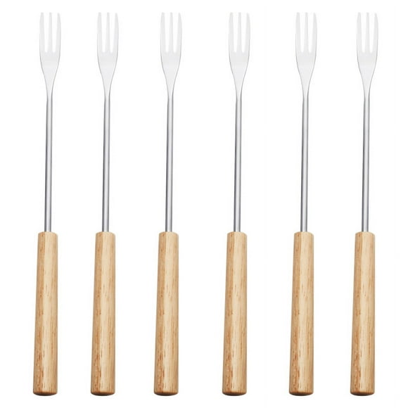 Zshan Pack Wooden Handle BBQ Fork 26.5cm Roasting Stick Skewer for Camping Picnic Marshmallow Fork Stainless Steel Cheese Chocolate Fruit Fondue Forks