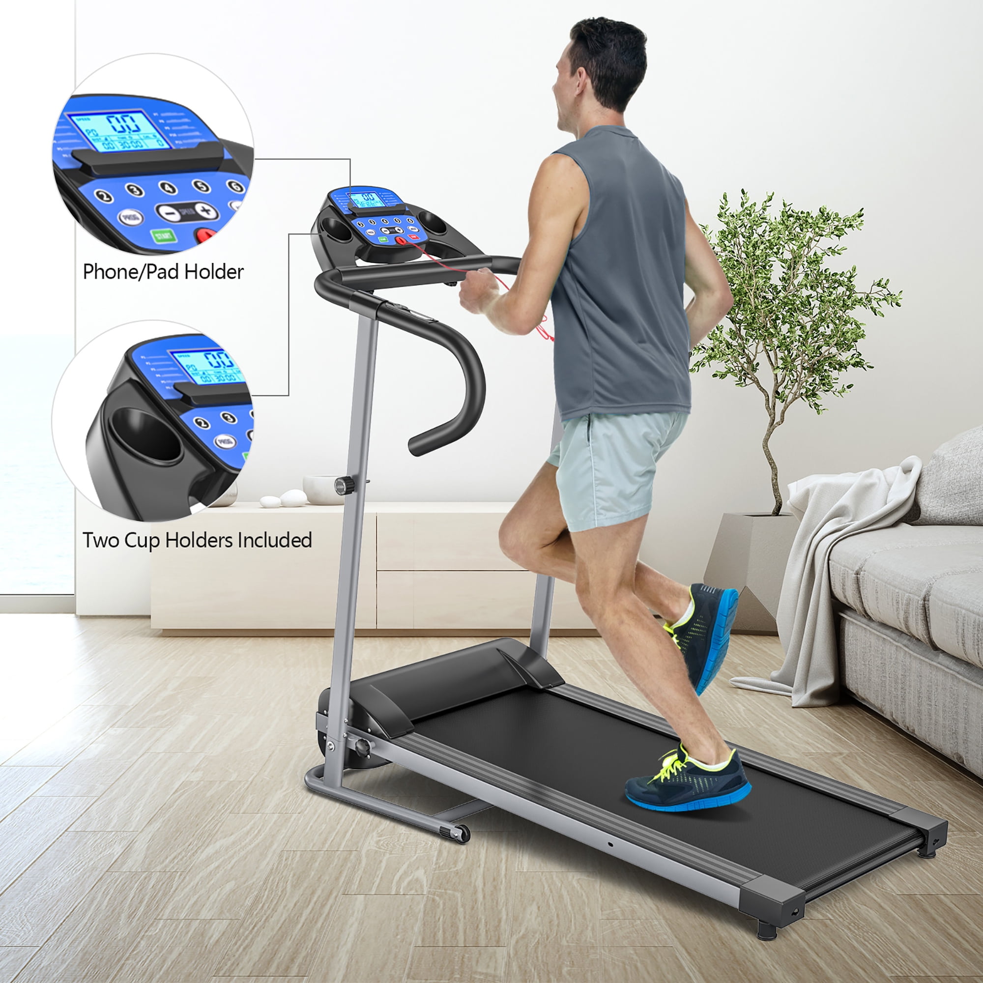 Goplus 1100W Folding Treadmill Electric Support Motorized Power Running Fitness Machine