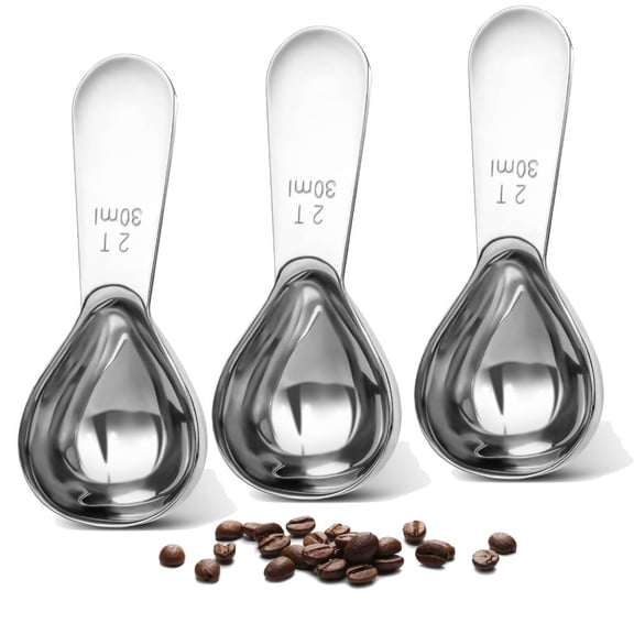 Premium Coffee Scoop Set - 2 Tbsp (30ml) Measuring Tablespoon - Stainless Steel Coffee Measuring Spoon and Scooper with Long Handles - Pack of 3