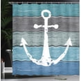 thumbnail image 4 of Ambesonne Anchor Shower Curtain, Marine Ornament and Planks, 69"Wx84"L, Blue and Sage Green, 4 of 5