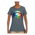 thumbnail image 2 of Wild Bobby, Colorful Neon Rainbow Biting Lips Pop Culture Womens Graphic T-Shirt, Charcoal, Medium, 2 of 3