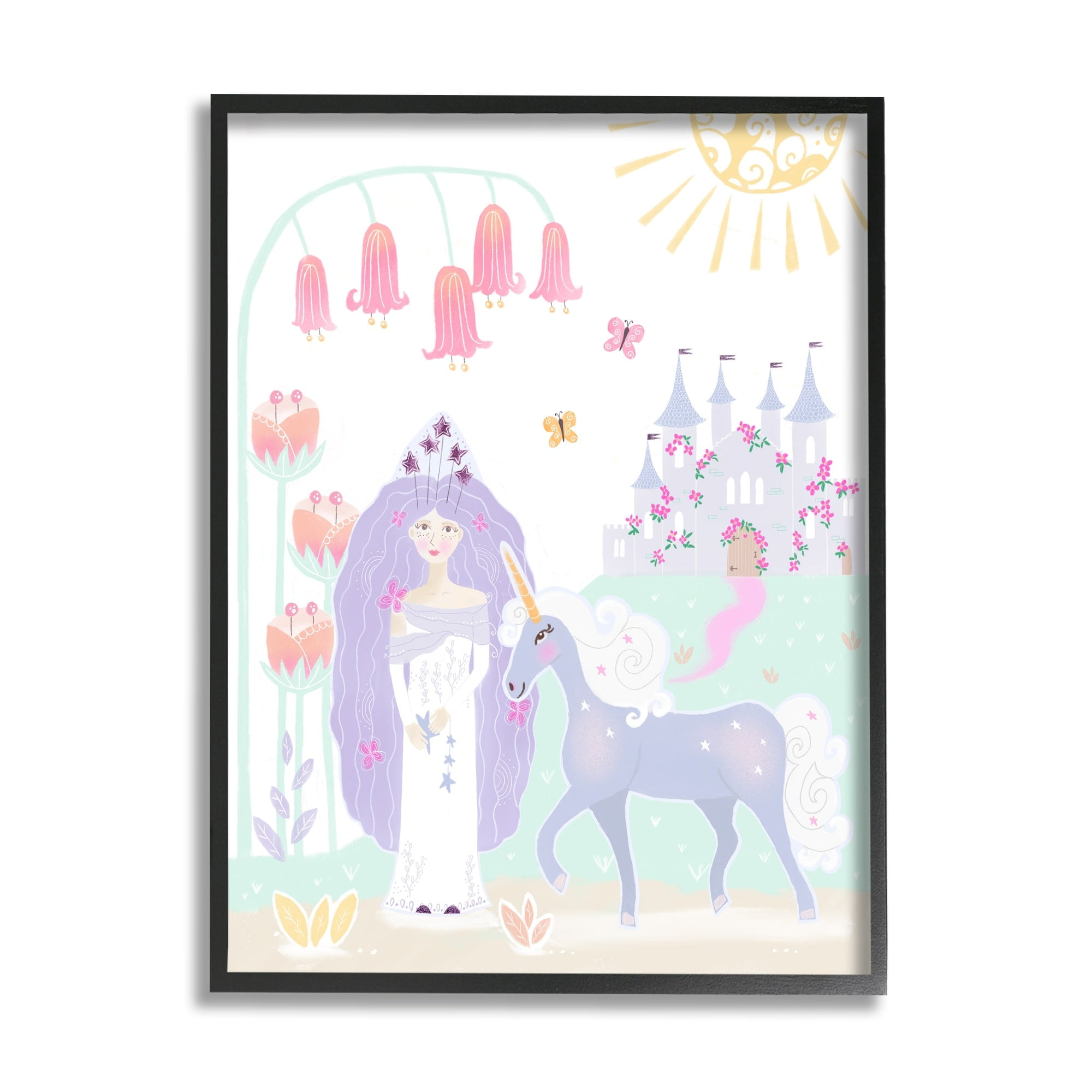 Children's Princess and Unicorn Magical Fairy Tale Castle Fairy Tales & Fantasy Graphic Art Framed Art Print Wall Art