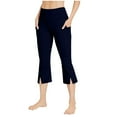 thumbnail image 4 of Women Flare Capris Leggings with Pockets, Side Split Yoga Pants Casual Summer High Waist Stretchy Cropped Pants Shorts for Plus Size Lady Navy XXL, 4 of 9