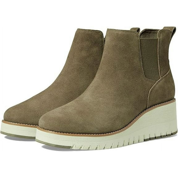 Cole Haan Zerogrand City Wedge Stone Gray Suede Side Zip Suede Ankle Boots (Stone Gray Suede, 5)