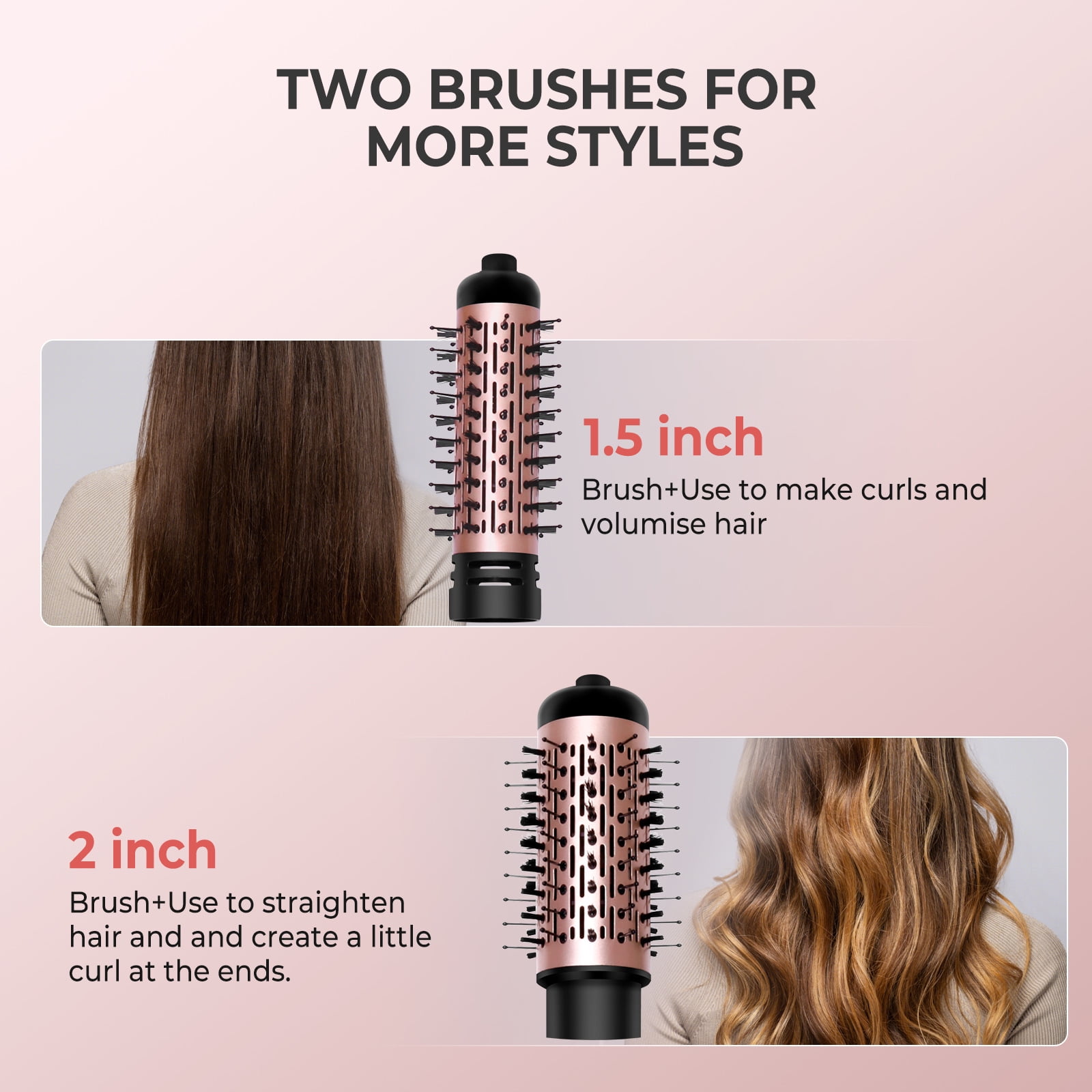 2-in-1 Automatic Rotating Hot Air Brush Set, Hair Dryer and Volumizer with 2 Interchangeable Barrels for Salon Blowouts at Home