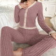 thumbnail image 6 of VISALY Two Piece Pajama Set Button Down Pajamas Ribbed Pajama Sets V Neck Long Sleeve Sleepwear Wide Leg Pants Soft Loungewear Matching Set Comfy Outfits Pink S, 6 of 7