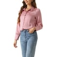 thumbnail image 4 of INSPIRE CHIC Women's Button Up Shirts Puff Long Sleeves Vintage Satin Wear-to-Work Blouse XS Rust Pink, 4 of 6