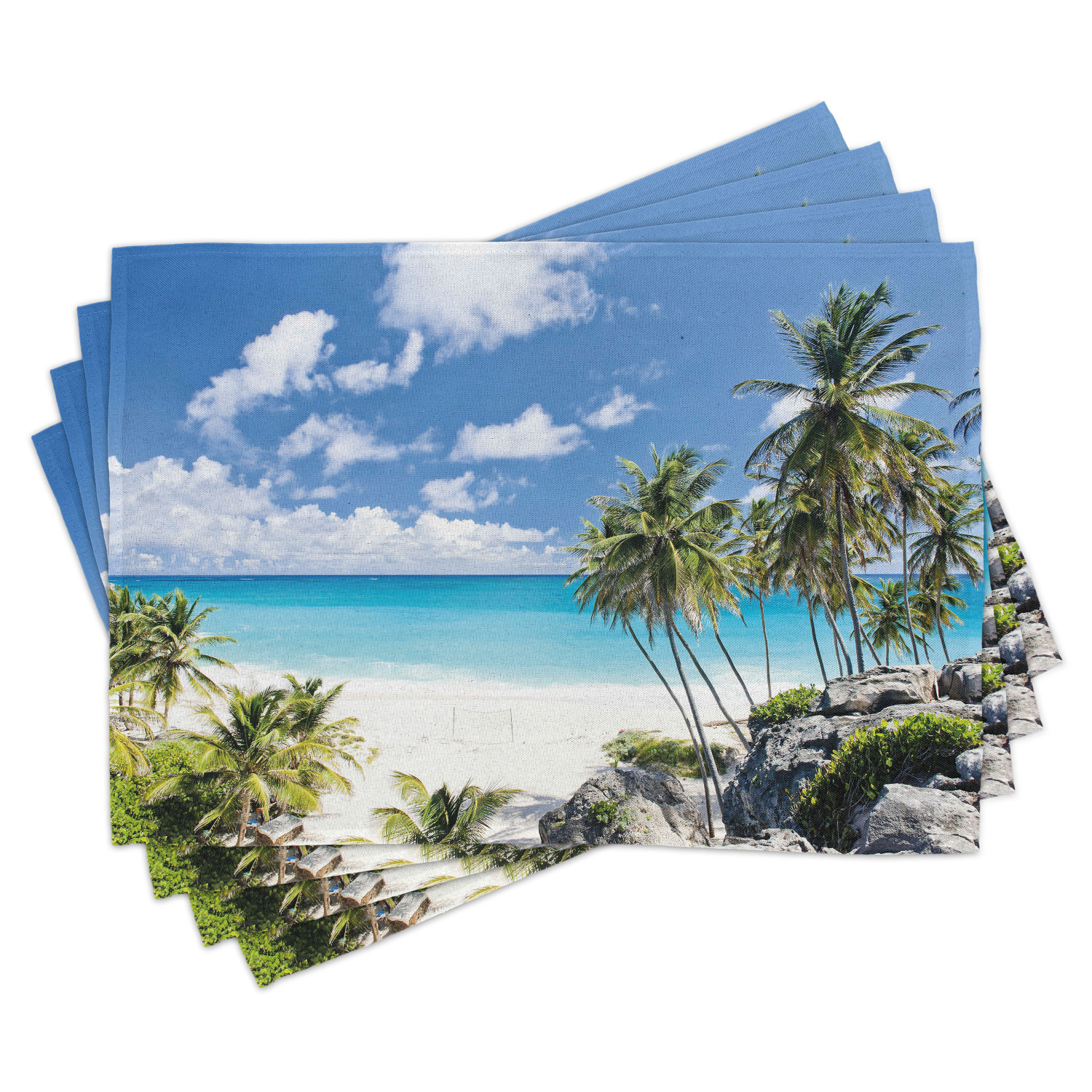 Summer Placemats Set of 4 Bottom Bay Barbados Beach Tropical Palms