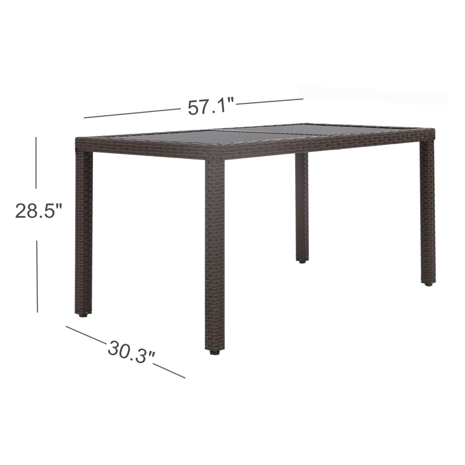 Baner Garden  Outdoor Patio Resin Wicker Steel Rectangle Dining Table Furniture, Chocolate - 57.1 x 30.3 x 28.5 in. - image 4 of 5
