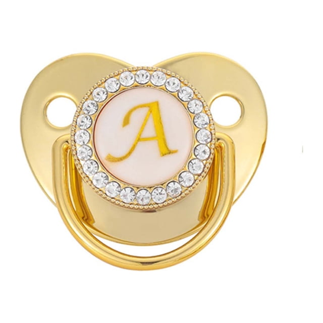DPTALR Baby Pacifier 26 Letter Name Initials Clip Silicone Baby Pacifier Golden Shiny Newborn Pacifier