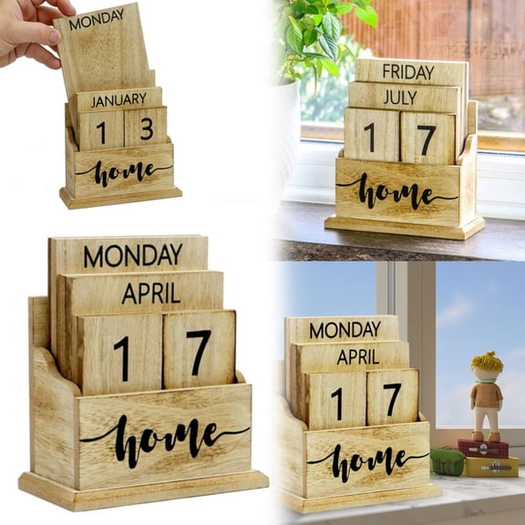 Wooden Flip Desk Calendar, Home Office Decor Calendar, Rotatable Date Display Organizer, Plank Table Organizer, Ideal for Daily Scheduling, Adding Rustic Vibe to Desks/Mantels