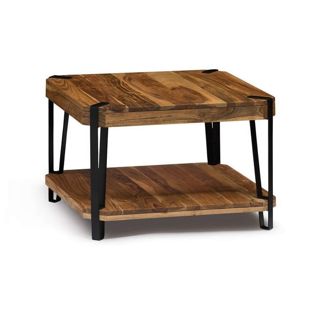 Alaterre Ryegate Natural Solid Wood with Metal Cube Coffee Table, Live Edge