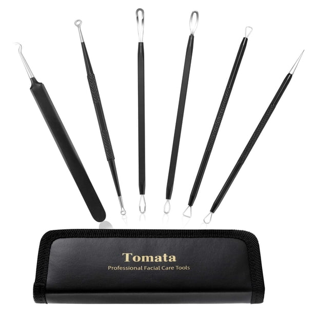 Kit de herramientas para quitar espinillas y espinillas (kit de 6 piezas) - Herramienta profesional de extracción de comedones y espinillas de acero inoxidable