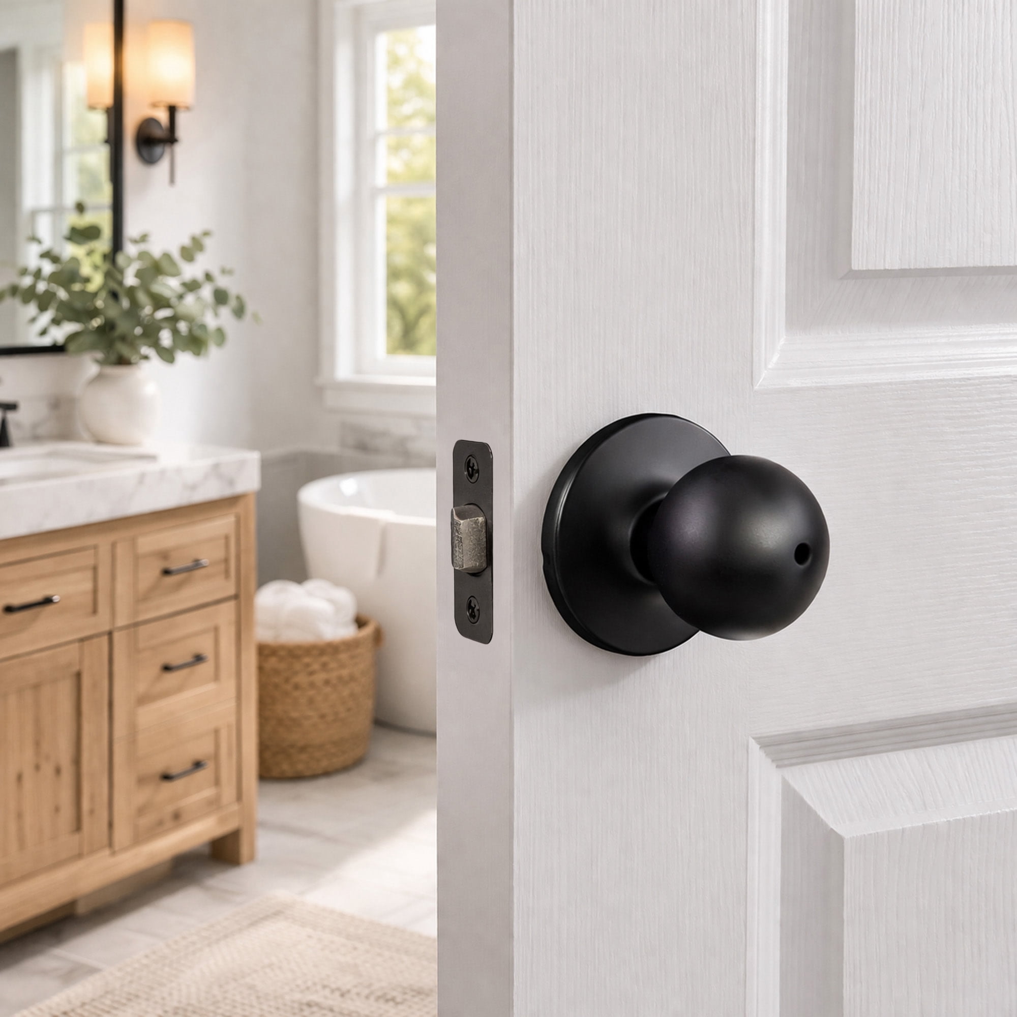 Matte Black Ball Privacy Door Knob, Bed and Bath Interior Lock, 2-Way Latch
