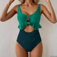 thumbnail image 2 of Women's Swimsuits One Piece Swimsuit Tummy Control Ruffled Bathing Suit V Neck Cutout Swim Suit Tie Back Swimwear Green S, 2 of 6